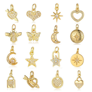 Nihao Wholesale sweet pentagram heart shape copper plating inlay zircon 18k gold plated charms jewelry accessories