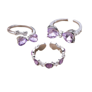 Wholesale Jewelry IG Style Cute Sweet Heart Shape Bow Knot Alloy Zircon Inlay Open Rings