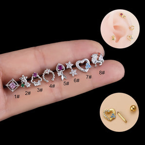 1 Piece Ear Cartilage Rings & Studs Fashion Clouds Heart Shape Flower 316 Stainless Steel  Copper Inlaid Zircon