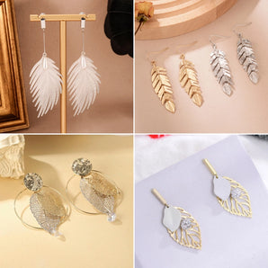 1 pair ig style elegant leaves feather plating hollow out inlay alloy copper artificial pearls rhinestones 14k gold plated 18k gold plated silver plated drop earrings