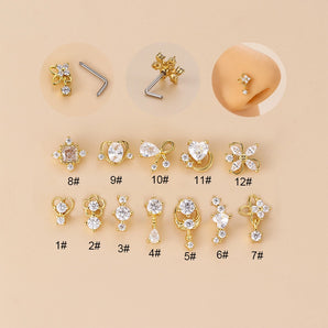 Nihao Wholesale 1 Piece Nose Rings & Studs Fashion Flower Bow Knot 316L Stainless Steel  Copper Plating Zircon
