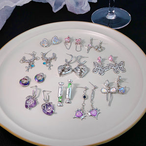 wholesale jewelry 1 pair sweet heart shape bow knot alloy zircon drop earrings