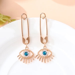 1 pair fashion devil's eye alloy inlay zircon gold plated women's drop earrings