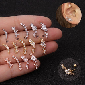 Nihao Wholesale Ear Cartilage Rings & Studs Fashion Geometric 316 Stainless Steel  Copper Inlaid Zircon
