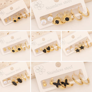 1 Set Casual Simple Style Pentagram Heart Shape Enamel Stainless Steel 18K Gold Plated Earrings Ear Studs