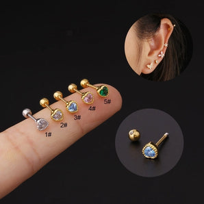 Ear Cartilage Rings & Studs Simple Style Heart Copper Plating Artificial Gemstones