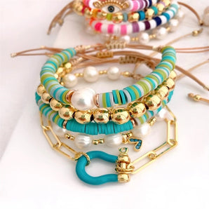 1 piece 1 set fashion geometric pearl irregular knitting women's bracelets