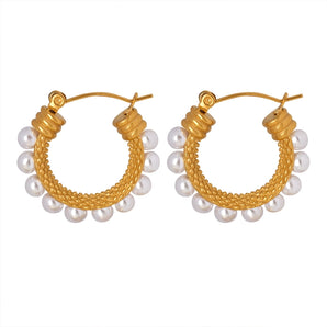 1 Pair Vintage Style C Shape Inlay 304 Stainless Steel Artificial Pearls 18K Gold Plated Earrings