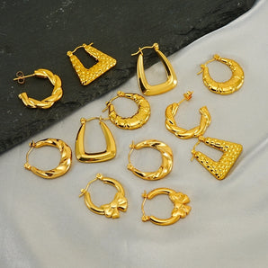 Nihao Wholesale 1 Pair Elegant Round Polishing Plating Stainless Steel Titanium Steel 18K Gold Plated Earrings