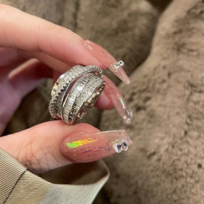 Nihao Wholesale 1 piece hip-hop geometric metal inlay zircon women's rings