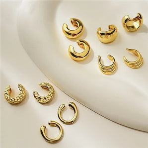 Nihao Wholesale 1 pair casual elegant vintage style c shape plating copper 18k gold plated ear cuffs