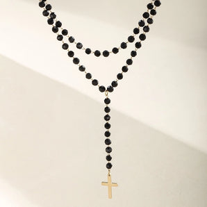 Nihao Wholesale 304 Stainless Steel Plastic 18K Gold Plated Black gun XUPING Punk Simple Style Beaded Inlay Cross Artificial Gemstones Double Layer Necklaces