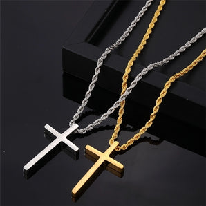Nihao Wholesale Vintage Style Simple Style Cross 304 Stainless Steel Plating Gold Plated Silver Plated Men's Pendant Necklace