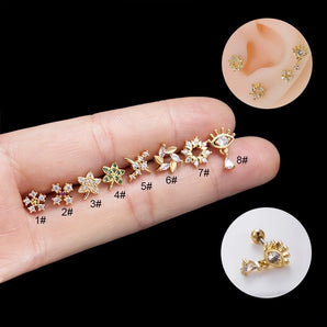 Nihao Wholesale 1 Piece Ear Cartilage Rings & Studs IG Style Star Eye Flower Copper Plating Inlay Zircon