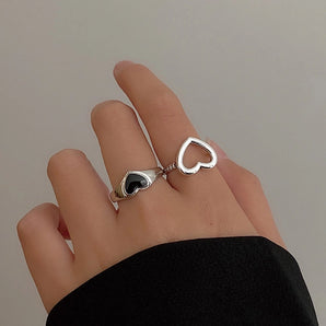 Nihao Wholesale vintage black heart-shaped hollowed dripping oil alloy ring two-piece set wholesale