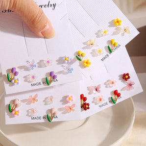 1 set sweet flower butterfly resin metal enamel women's earrings