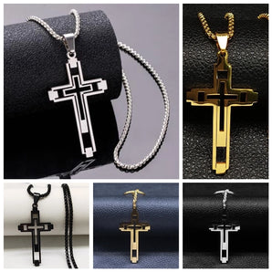 Nihao Wholesale hip-hop cross stainless steel hollow out pendant necklace 1 piece