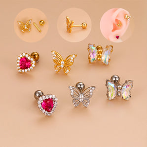 1 Piece Ear Cartilage Rings & Studs Fashion Heart Shape Butterfly 316 Stainless Steel  Copper Hollow Out Inlay Zircon