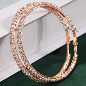 Nihao Wholesale 1 pair simple style round inlay rhinestone ferroalloy rhinestones hoop earrings