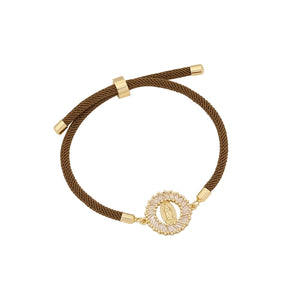retro simple style human round rope copper plating zircon women's drawstring bracelets