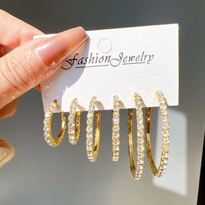 Nihao Wholesale 1 set modern style round inlay alloy rhinestones earrings