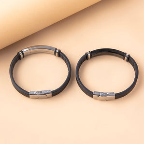 1 pair fashion letter pu leather buckle stainless steel valentine's day couple bracelets