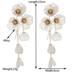 Nihao Wholesale 1 Pair Casual Elegant Vacation Flower Inlay Alloy Rhinestones Silver Plated Drop Earrings