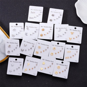 Nihao Wholesale wholesale jewelry simple style star tree heart shape stainless steel alloy rhinestones plating inlay ear studs
