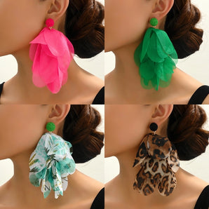 1 pair elegant bohemian romantic petal tassel cloth fabric dangling earrings