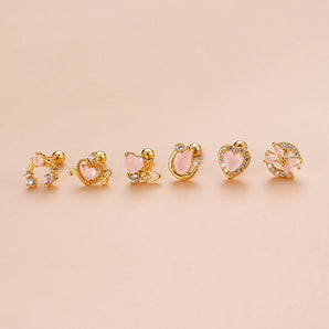 1 Piece Ear Cartilage Rings & Studs Sweet Heart Shape Bow Knot 316 Stainless Steel  Copper Plating Zircon