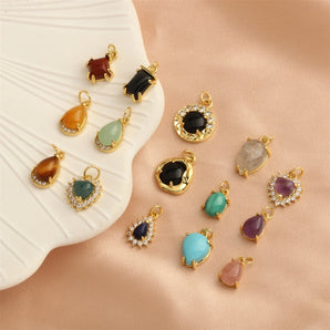 Nihao Wholesale simple style oval water droplets heart shape stone copper plating inlay zircon 18k gold plated charms