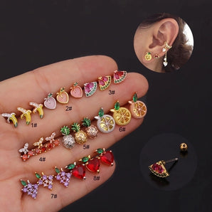 Nihao Wholesale Ear Cartilage Rings & Studs Fruit 316 Stainless Steel  Copper Inlaid Zircon