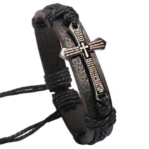 simple style cross letter alloy leather alloy men's bracelets