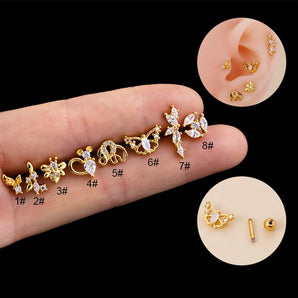1 Piece Ear Cartilage Rings & Studs Fashion Butterfly 316 Stainless Steel  Copper Plating Inlay Zircon