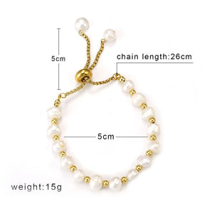 Nihao Wholesale French Style Simple Style Round 304 Stainless Steel Freshwater Pearl 18K Gold Plated Freshwater Pearl Bracelets In Bulk