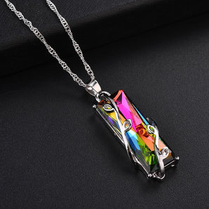 fashion square leaves alloy inlay crystal women's pendant necklace