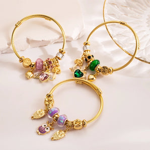 304 Stainless Steel Alloy Gold Plated Cute Romantic Plating Inlay Heart Shape Owl Rhinestones Bangle