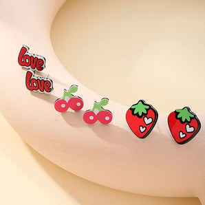 1 pair cute sweet simple style cherry strawberry alloy fruit women's ear studs