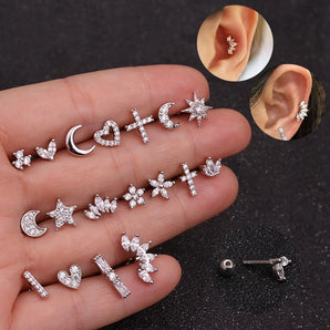 1 Piece Ear Cartilage Rings & Studs Fashion Star Heart Shape 316 Stainless Steel  Copper Plating Inlay Zircon