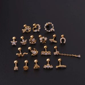 Nihao Wholesale Ear Cartilage Rings & Studs Fashion Geometric Copper Plating Artificial Gemstones
