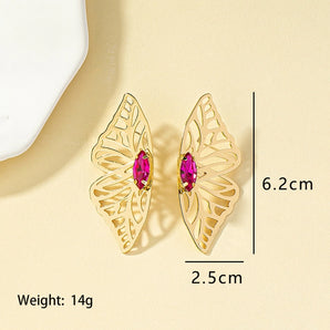 retro butterfly alloy plating inlay gem women's ear studs