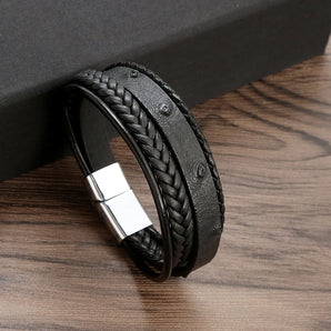 IG Style Simple Style Solid Color Pu Leather Alloy Knitting Men's Bangle