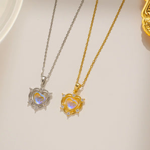 wholesale simple style heart shape titanium steel crystal pendant necklace