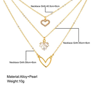 Nihao Wholesale ig style star moon heart shape alloy hollow out inlay rhinestones women's three layer necklace