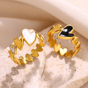 Nihao Wholesale 304 Stainless Steel 18K Gold Plated Simple Style Classic Style Plating Inlay Heart Shape Acrylic Rings