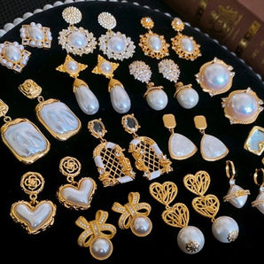 1 pair elegant square heart shape bow knot copper plating inlay rhinestones pearl drop earrings ear studs