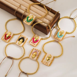 Nihao Wholesale Cloth Copper 18K Gold Plated Casual Simple Style Braid Heart Shape Crown Bracelets