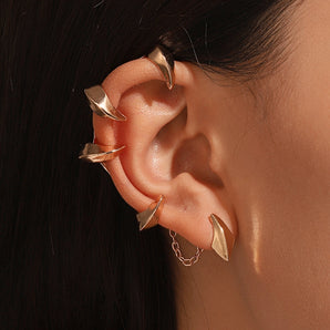 1 piece gothic sharp teeth solid color alloy chain women's ear clips
