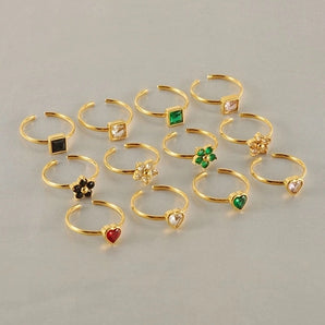 Nihao Wholesale Stainless Steel 18K Gold Plated Casual Cute Plating Inlay Square Heart Shape Flower Zircon Open Ring