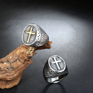 Hip-Hop Cross Titanium Steel Plating None 18K Gold Plated Men'S Rings